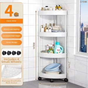 Bathroom Corner Storage Rack Kitchen Rack with Wheel Trolley Cart Organizer Trolley Shelf