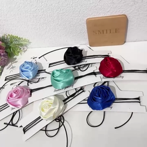 Rose Flower Choker Necklace Long Lace up Collar Choker Neck Chain Temperament Neckband Clavicle Chain Necklace
