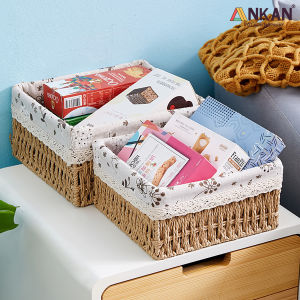 Giỏ Cói Đựng Đồ Đựng Mỹ Phẩm Đựng Đồ Ăn Vặt Để Bàn Decor Chụp Ảnh Sản Phẩm Lót Vải Vintage