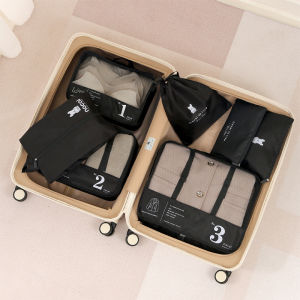 7Pcs travel organizer luggage Suitcase storage bag set pouches for clothes toiletries travel kit shoes underwear drawstring cube large capacity with zipper protector cover thickened lock waterproof dustproof cosmetic wash trolley travel bags