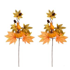 อุปกรณ์งานประดิษฐ์เก็บเกี่ยววันขอบคุณพระเจ้า2ชิ้นไม้ประดับปลอมตกแต่งบ้านเมเปิ้ลประดิษฐ์จัดดอกไม้ในฤดูใบไม้ร่วง