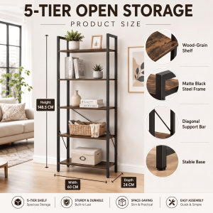 Kitchen Sideboard Cabinet Bakers Rack 3/6 Tier Storage Shelf Microwave Stand Coffee Bar Organizer Rustic Brown Black