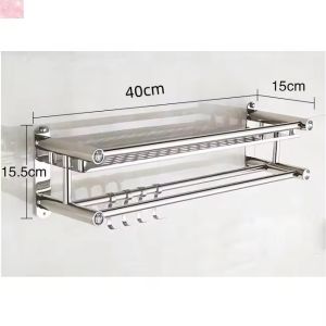 Bathroom Rack Stainless Steel Towel Rack Wall Mounted Space Storage Hanger Shelf Rack With Hooks Bath Towel Rack#ZWL03