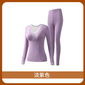 Winter Cashmere Silk Thermal Underwear Womens Suit Plus Velvet and Thickened with Chest Pad Autumn Clothes Autumn Pants Womens Bottoming Shirt
