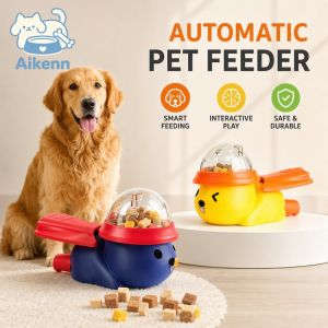 Aikenn Smart Pet Feeder Toy Slow Feeding Anti Choke Press Rotate Clear Lid Easy Clean For Cats Dogs