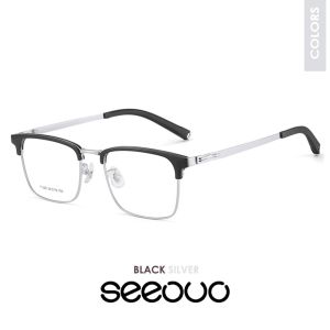 Seeouo Kacamata Plano Fashion Style Pria dan Wanita Model Kotak Simple Bisa Minus Antiradiasi Blueray Frame Full Metal 71028