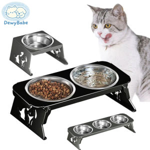 DewyBabe Stainless Steel Pet Bowl Height Increasing Spine Protection Foldable Feeder for Cat & Dog 宠物碗
