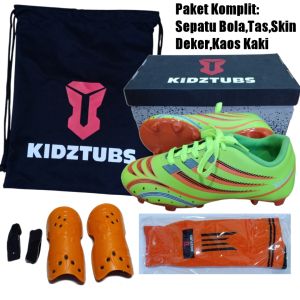 KIDZTUBS Sepatu Bola Anak Paket Komplit Sepatu Bola Tas Skin Deker Kaos Kaki Usia 6-10 Tahun Size 28 29 30 31 32 33 34 35 36 37 KDZ1817122324