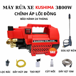 Máy rửa xe KUSHIMA 3800w loại có chỉnh áphàng nhập khẩumáy đầy đủ phụ kiệnlõi đồngbảo hành 1 năm