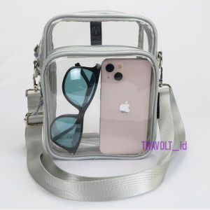 Tas Selempang Transparan Resleting -Travolt - Sling bag pouch - Tas PVC Mika tebal - Tas Konser KPOP Transparan - Glade