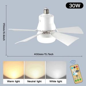 Fan Ceiling Light led 2 in 1 E27 Bulb Tri-Colour Light with Remote Control Mute Multifunction Fan Lights for Dining Room Kitchen Bedroom Decorative Lighting