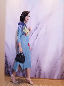 《801》Nova quality ⭐   One person one pleat ⭐ Miyake dress new seven-point sleeve half high neck high-end printed pleated fashion commuter dress