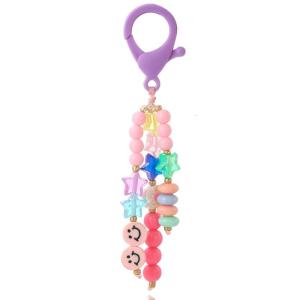 Eye Catching Student School Bag Pendant LOVE and Smiling Face Keyring Colorful Beaded Keychain Backpack Accessory