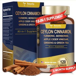 18 Kapsul Kayu Manis Ceylon Organik dengan Berberin Suplemen Kayu Manis Ceylon dengan Cuka Apel Kunyit Pare Milk Thistle untuk Metabolisme Energi dan Jantung 120 Kapsul Vegan