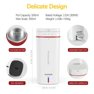 Portable Electric Kettle 500ML Thermos Tumbler Coffee Travel Water Heater Automatic Kettle Temperature Control 220V Mini Travel Smart Stainless Steel Kettle