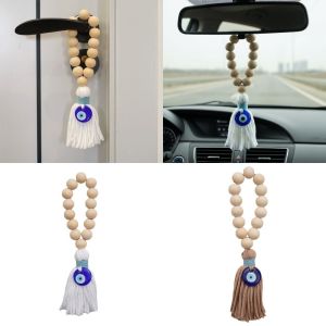 CANICECA 22cm Wooden Bead Pendant Blue Eye Design Handmade Tassel Pendant Retro Bohemian Style Door Handle Pendant