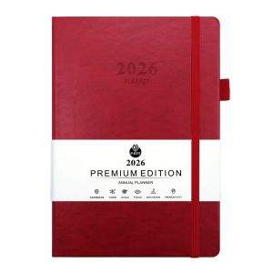 2026 English Weekly Monthly Planner A5 Schedule Notebook 194GSM PU Leather Hard Cover Meeting Schedu