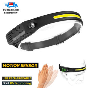 Rechargeable LED Headlamp 230° Wide Beam Head Lamp Headlight with Motion Sensor Waterproof Headband Light USB Flashlight for Night Camping Hiking Running Repairing Fishing Outdoor Cycling