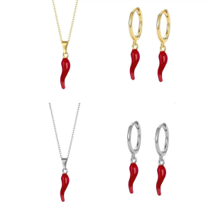 Stylish Hot Peppers Charm Necklace And Earrings Set Gold Plated Stainless Steel Lightweight Fashion