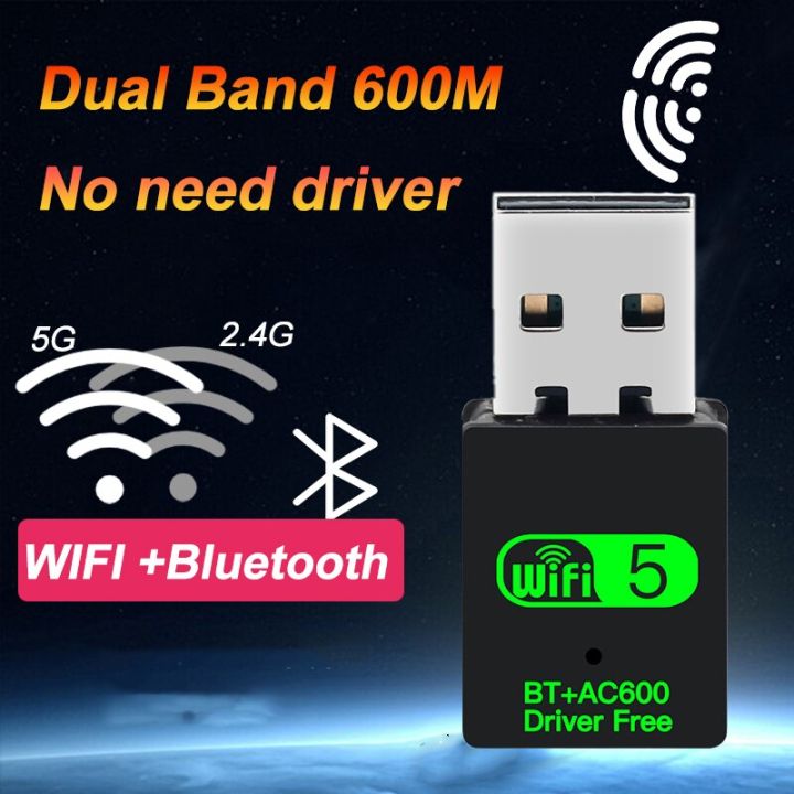 USB WiFi Bluetooth Adapter 600Mbps Dual Band 2.4Ghz 5Ghz Mini Wireless ...