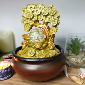 น้ำพุล้น น้ำตกจำลอง ตั้งโต๊ะทำงาน แถมฟรี ปั๊มน้ำพร้อมไฟ LED เสียงผ่อนคลาย สำหรับตกแต่ง หญ้าเทียมของแถมไว้วางน้ำพุ สี่เหลียม