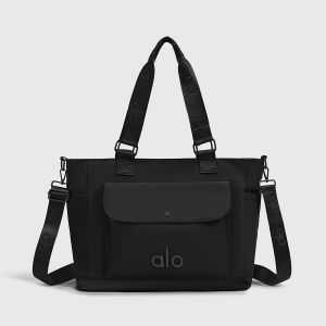 ALO Multi‑pocket Nylon Tote Bag For Women Removable Crossbody Strap Flap Front Pocket Printed Adjustable Top Handles Spacious Daily Shoulder Handbag