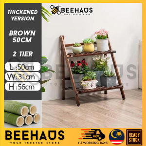 BEEHAUS Foldable Bamboo Flower Pot Standing Rack Wooden Flower Garden Rack Potted Plant Stand Rak Pasu Bunga Bertingkat