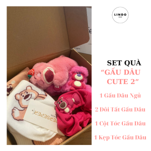 LINDO Set Quà Tặng Gấu Dâu Cute Quà Tặng Bạn Gái Các Dịp Đặc Biệt 20/10 8/3 Sinh Nhật Kỷ Niệm Phụ kiện Gấu Dâu