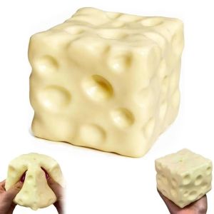 GGR 5/6/7cm Cheese Squeezed Cube Super Soft Crunchy Cheese Squishy Toy Creative Anxiety Relief TPR Fidget Toy Office Desk Toy