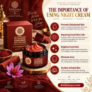 Shesha Ayurveda Red Sandalwood Kumkumadi Night Cream - Prevents Dehydrated Skin Repairs Facial Skin Cells Brightens Facial Skin Eliminates Acne Soothes Irritated Skin.