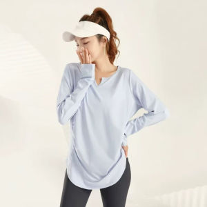312Side Pleated V Neck Fitness T-shirt Elastic Softness Long Sleeve Breathable Tops Plus Size 3XL 4XL Female Shirt