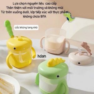 Cốc tập hút hình khủng long  cốc tập hút cho bé uống nước uống sữa có tay cầm dễ thương