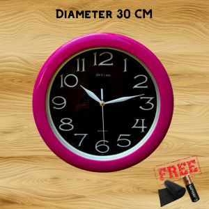 Jam Dinding Besar Murah Kamar Kantor Rumah Warna Polos Dalam Hitam Diameter 30cm Mesin Asli Ontime 767 P14