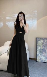 Đầm maxi dáng dài cổ v vải mịn đẹp siêu hot