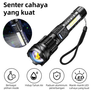 Senter LED XHP50 Long Range Cas USB RECHARGEABLE Display Police SWAT Camping