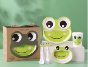 Kids Bowl Set Kids Plate Set Kids Tableware Set 5pcs/Set Bamboo Fiber Kids Cartoon Dinning Set Cup bowl Plate Spoon Fork set Budak Pingan Mangkuk Cawan Sudu Gapu Kartun Bercorak Set Cartoon Kids Tableware Gift Set 5件套 儿童卡通餐具礼盒