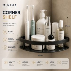 MINIMA Space Aluminum Bathroom Rack | Black Drilling-Free Cosmetic & Towel Shelf