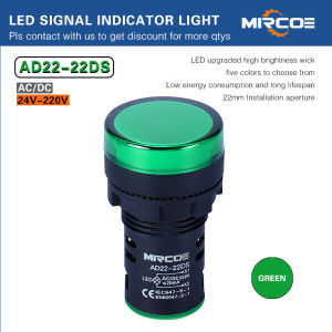 Mircoe ไฟแสดงสถานะแผงไฟนำร่อง Led AD22-22 MIRCOE สีแดงสีน้ำเงินสีเหลืองสีเขียวขาว22มม. 24V 110V 220V