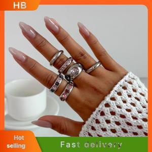 HB 6Pcs Inlaid Purple Zircon Adjustable Opening Ring Set Women Smooth Gold Color Ring For Female Daily Jewelry Accessories Gift