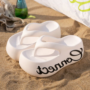 [Free Shipping] Letter-printed thick-soled flip-flops for women summer fashion outdoor wear EVA beach flip-flops with high heels and height increase
