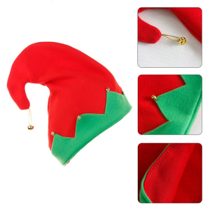 Santas Helper Hats Caps Elf Cap Plush Made in Strongly Contrast Colors with Metal Bell Decoration for Christmas