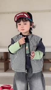 Childrens clothing Korean style autumn outfits baby autumn outfits 2026 Childrens clothing childrens plaid vest boys jeans set