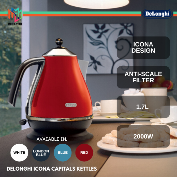 DeLonghi Icona Capitals 1.7L Jug Kettle KBO2001 (Blue KBO2001.B/ Red