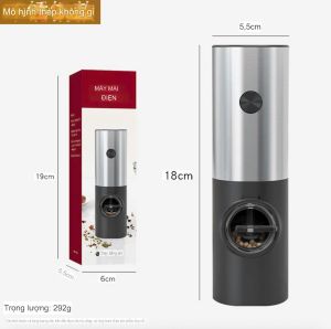 Máy xay tiêu điện chạy pin điều chỉnh độ mịn dễ dàng thân trong suốt