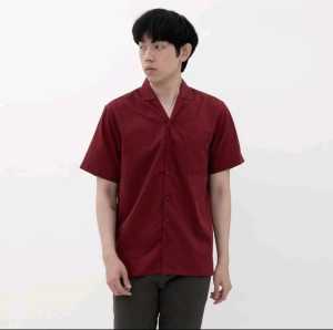 Kemeja Hawai Polos Piyama Lengan Pendek V-Neck Pria Wanita Hem Hawaii Cowok Vintage Hawaiian