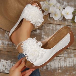 [Free Shipping] Plus-Size Wedge Beach Sandals New Summer Style Fish-Mouth Design With Floral Patterns Comfortable For Outdoor Wear Beach Shoes For Women
