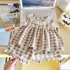 สองชิ้นเมฆขอบการ์ตูนชุดฤดูร้อนบางเจ้าหญิงแขนกุดทารกน่ารักดอกไม้หักกระโปรง