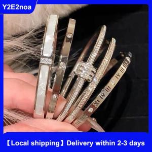 【Local shipping】 Light Luxury High-End Micro-Inlaid Full Bracelet Female Fashion Simple Titanium Steel Non-Fade Bracelet All-Match