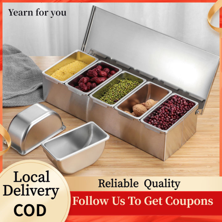 304 Stainless Steel Spice Seasoning Jar Box Square Storage Box with Spoons  and Lid