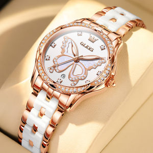 OLEVS 5610 Quartz Fashion Women Watch Gift Ceramic Watchband Round-dial Wristwatch Calendar